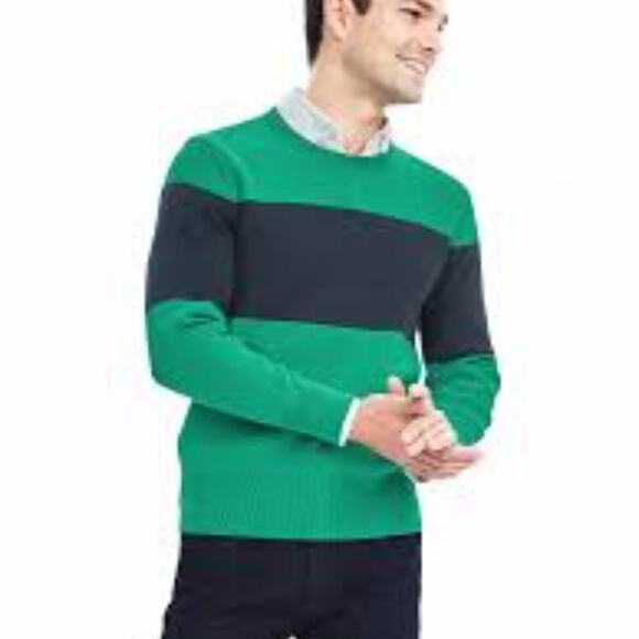 Banana Republic Men's Coolmax Green Stripe Pull Over Sweater Size L - Picture 1 of 10
